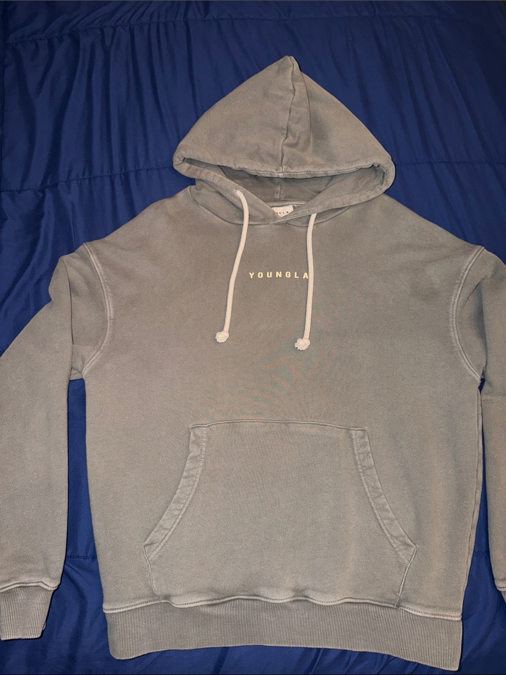 YoungLA Light Gray Pullover Hoodie with Front Pocket